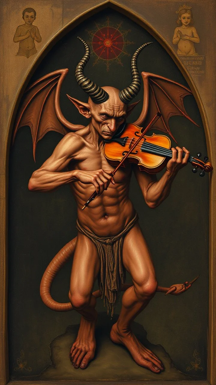 Hieronymus Bosch style , a devil playing the violin