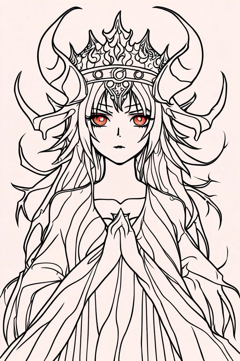 queen of demons girl, manga style, only line arts