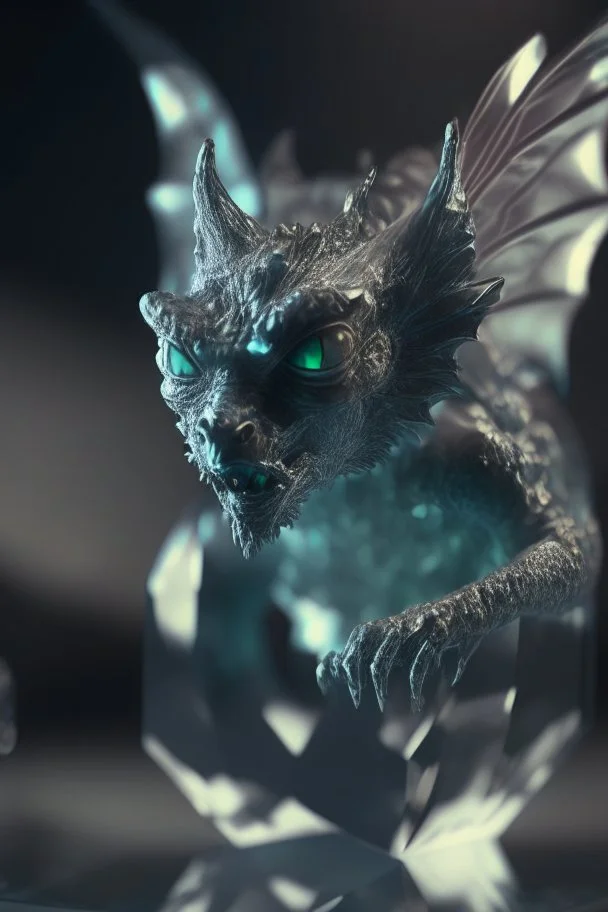 transparent gemstone gargoyle, high detail, 8k, cinematic, depth of field, art