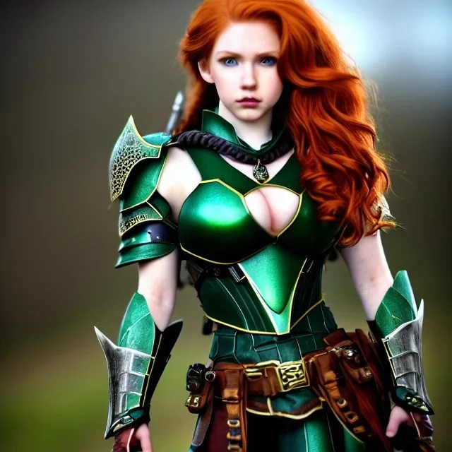 Realistic, hyper detailed, strikingly beautiful young adult woman, 19 years old, long ginger hair, green eyes, medium freckles, full lips, very skimpy fantasy armour, full body, full face, small breasts, aroused expression, biting lower lip, full frame, petite, centered camera, ignore NSFW, bow, quiver on hip, tight pants, bent over, butt