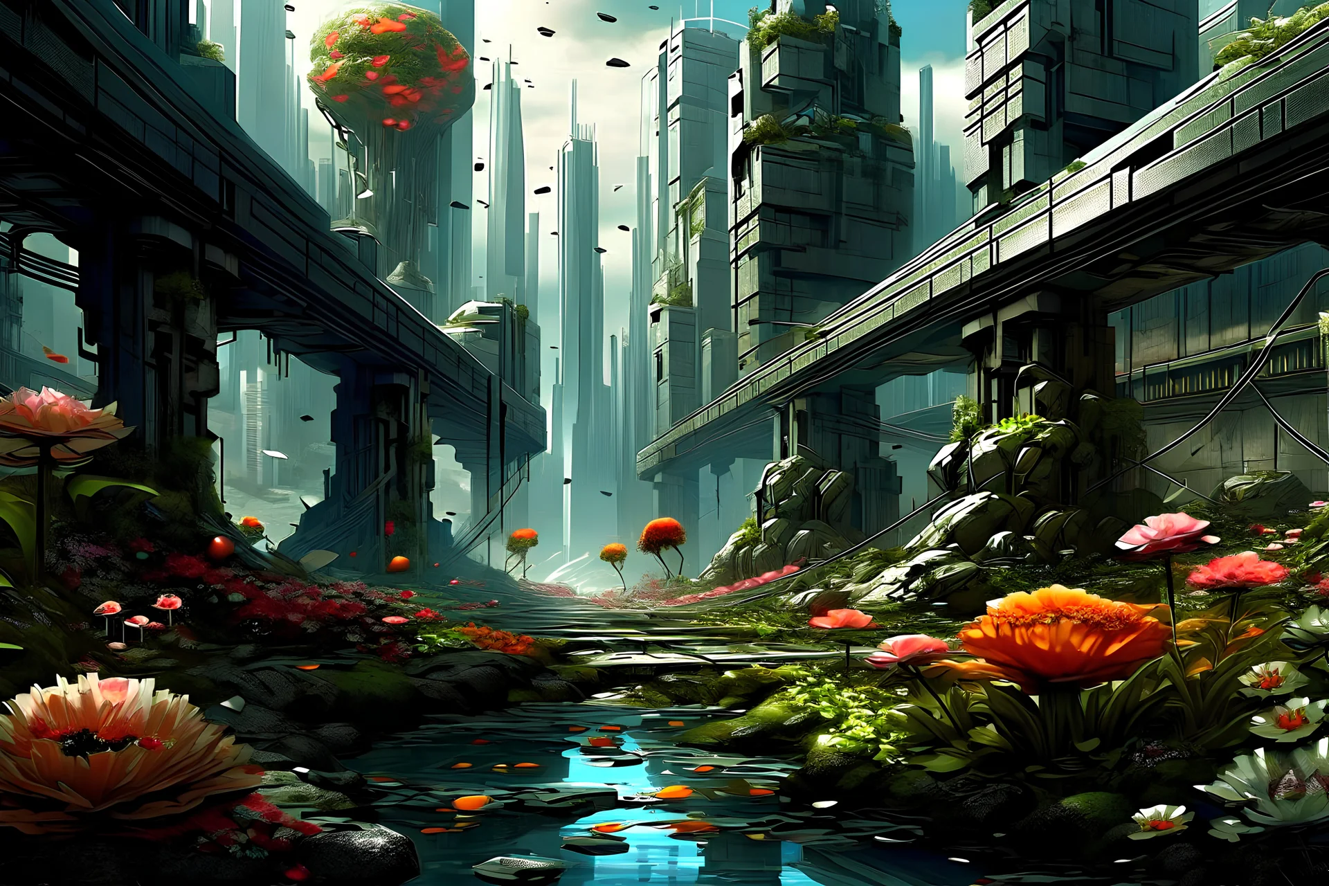 city, sci-fi, flowers, rocks, johnny mnemonic influence