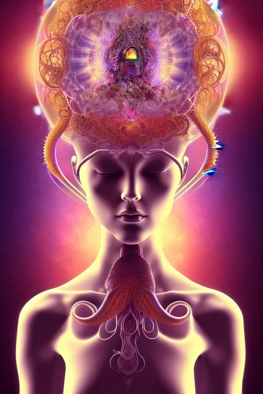 Spiritual Tentacles over human Head creating reality around, Dimethyltryptamine