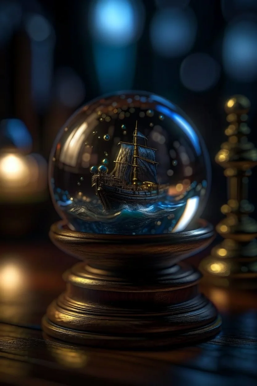 My Soul, Guide, Galactic - that will represent the Higher self and the lineage of the light inside a boat crystal ball , shot on Hasselblad h6d-400c, zeiss prime lens, bokeh like f/0.8, tilt-shift lens 8k, high detail, smooth render, down-light, unreal engine, prize winning