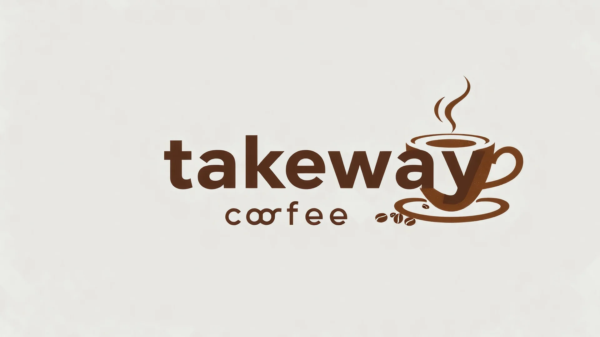 A horizontal design with the text (takeway coffee) In the middle, there is a faded design of a coffee cup and coffee beans with a gray background