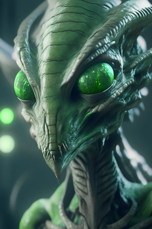 legendary creature Alien ,finely tuned detail, unreal engine 5, octane render, ultra-realistic face, green