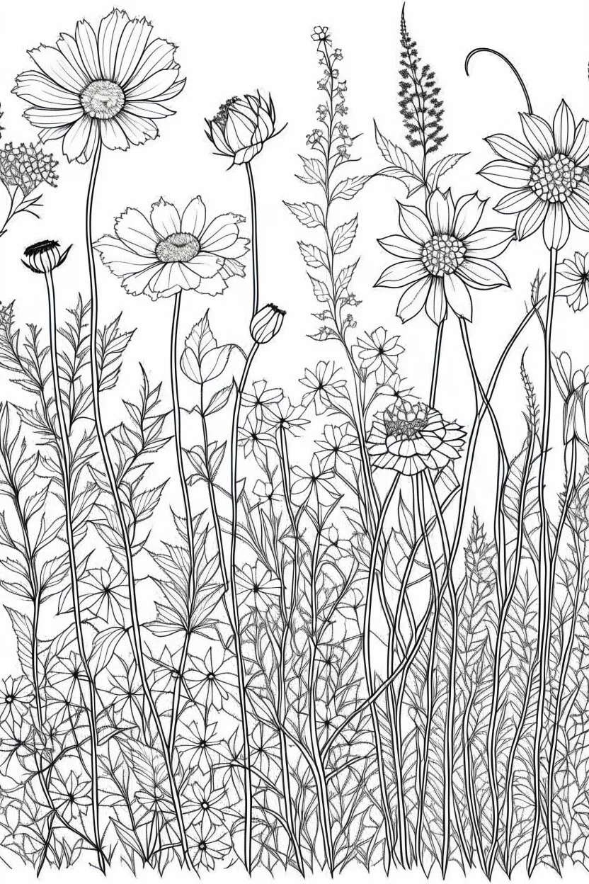 coloring book image of wildflowers