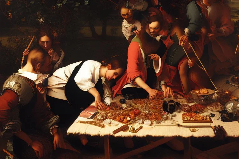 rapper smoking on picnic table by Caravaggio