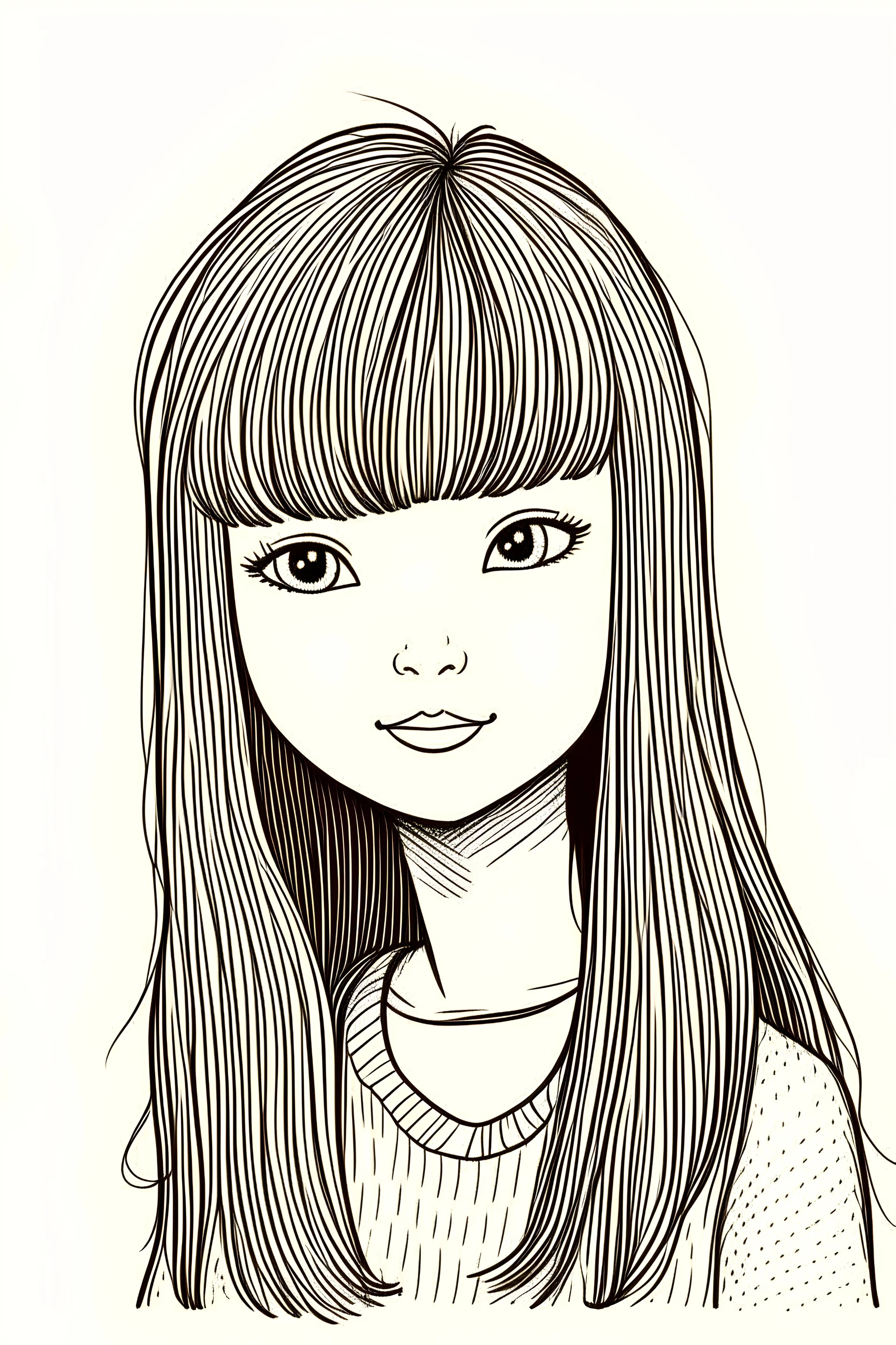 simple doodle, high quality, small girl with bangs and long hair