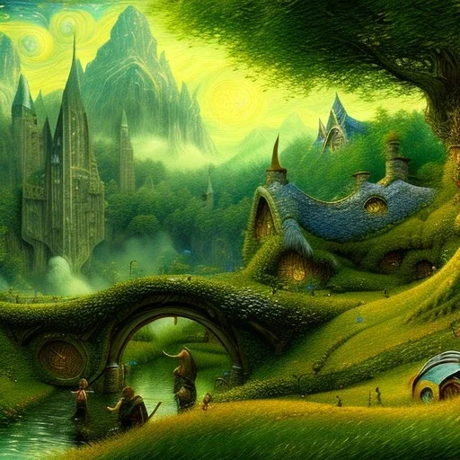 Epic Drawing of scenery of The Hobbit estilo Van Gogh 4k