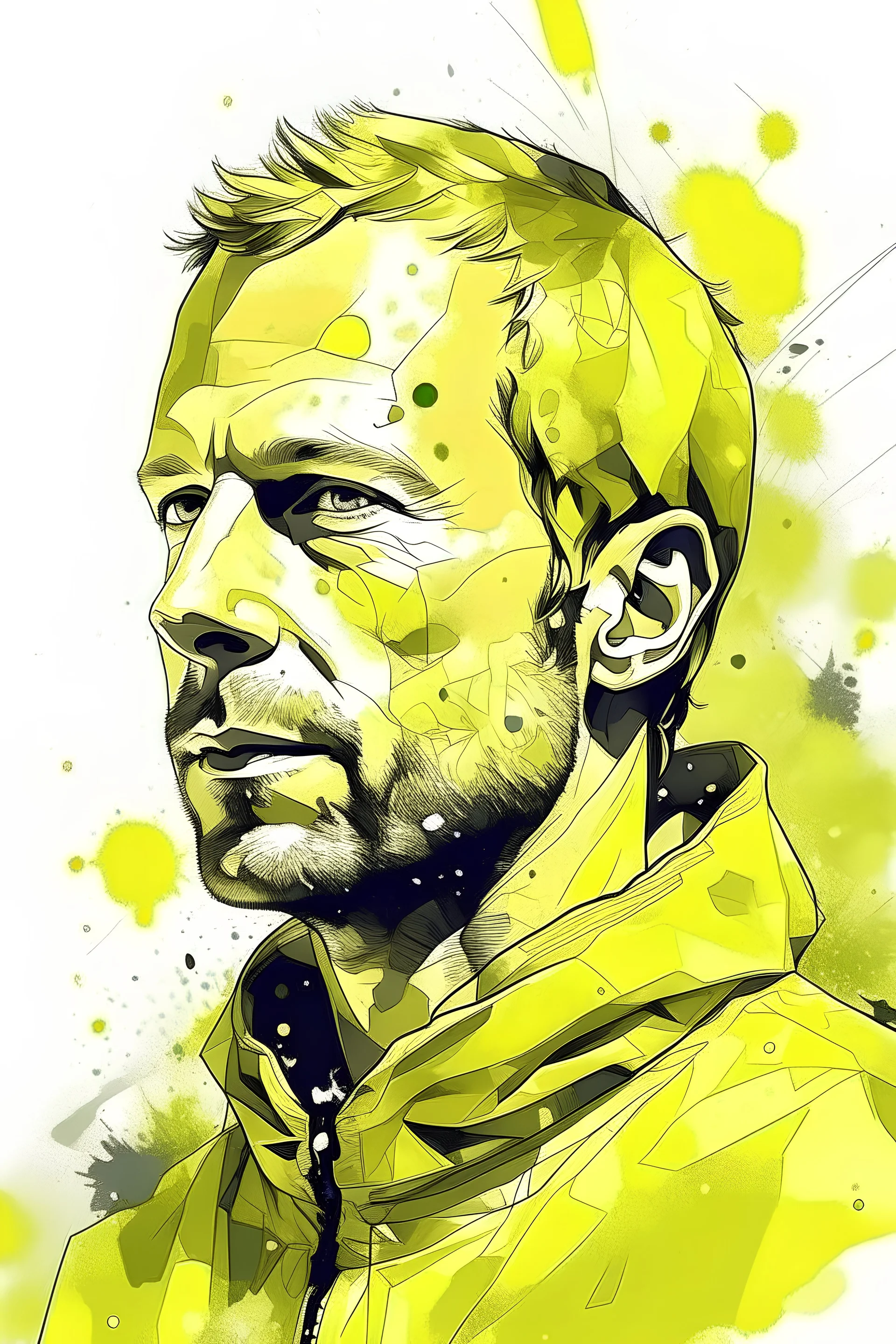 Generar una imagen inspirada en la canción yellow de coldplay con elementos que se mencionan en la canción "look at the start"no cris martin