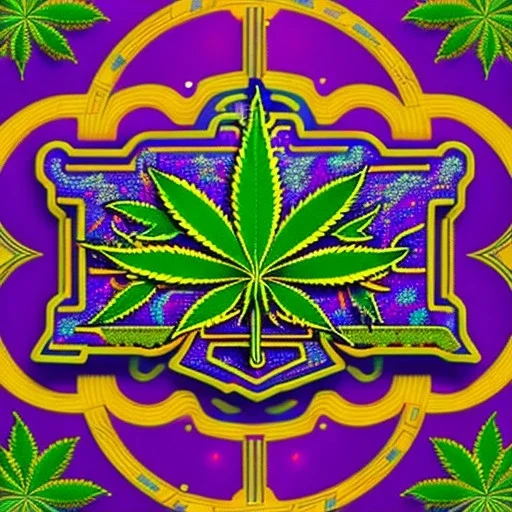 Marijuana, pattern, splash color, bright colors, neon, Psychedelic, detail, 8k, bright light