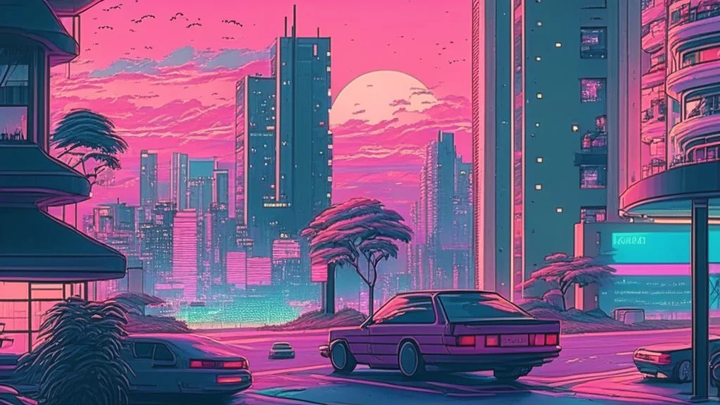 soothing 80s Japanese city ,