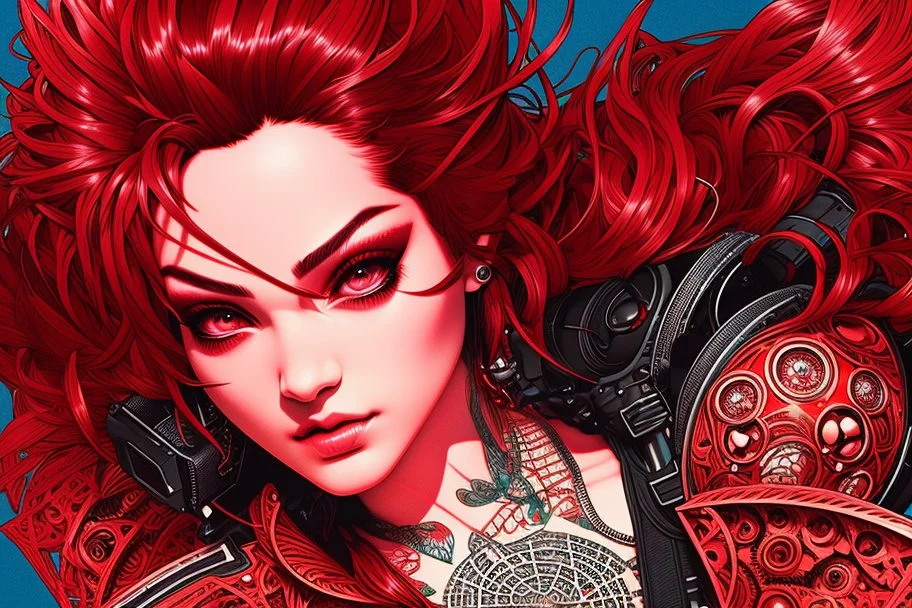 beautiful punk girl, hyper detailed, intricately detailed, illustration by <kilian eng> <Yoji Shinkawa>, darkred tones,