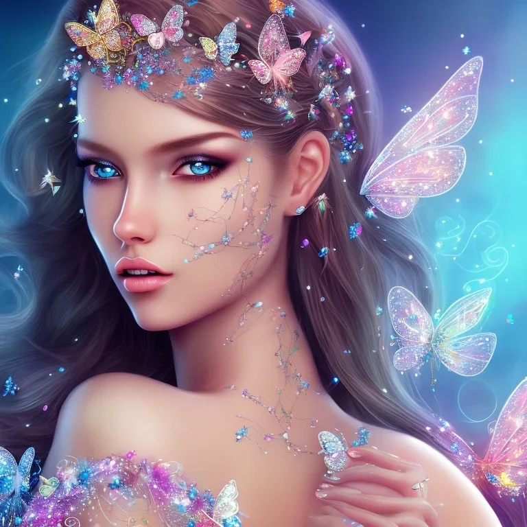  beautiful face princess fairy with sparkle jewel bikini and butterflies in hair