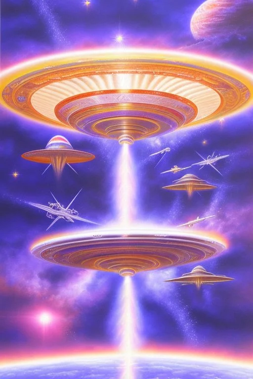 intergalactic very beautiful ufo rainbow futurist,mother ship pleiadien,crystal and light diamond