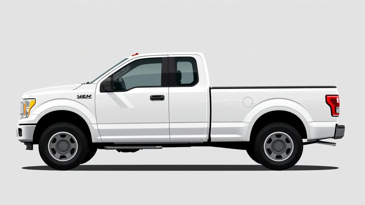 side of a generic pickup truck(white, crew cab), digital illustration