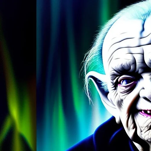 Ultra detailed fullbody Portrait in oil on canvas of Darth Sidious merges Yoda ,intense stare,extremely detailed digital painting, extremely detailed face,crystal clear Big eyes, mystical colors ,perfectly centered image, perfect composition, rim light, beautiful lighting,masterpiece,8k, stunning scene, raytracing, anatomically correct, in the style of robert e howard and Ken Kelley and Ohrai Noriyoshi and Simon Bisley and tomzj1