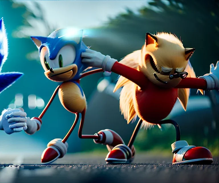 dr robotnik vs sonic electric fight, realistic 8k