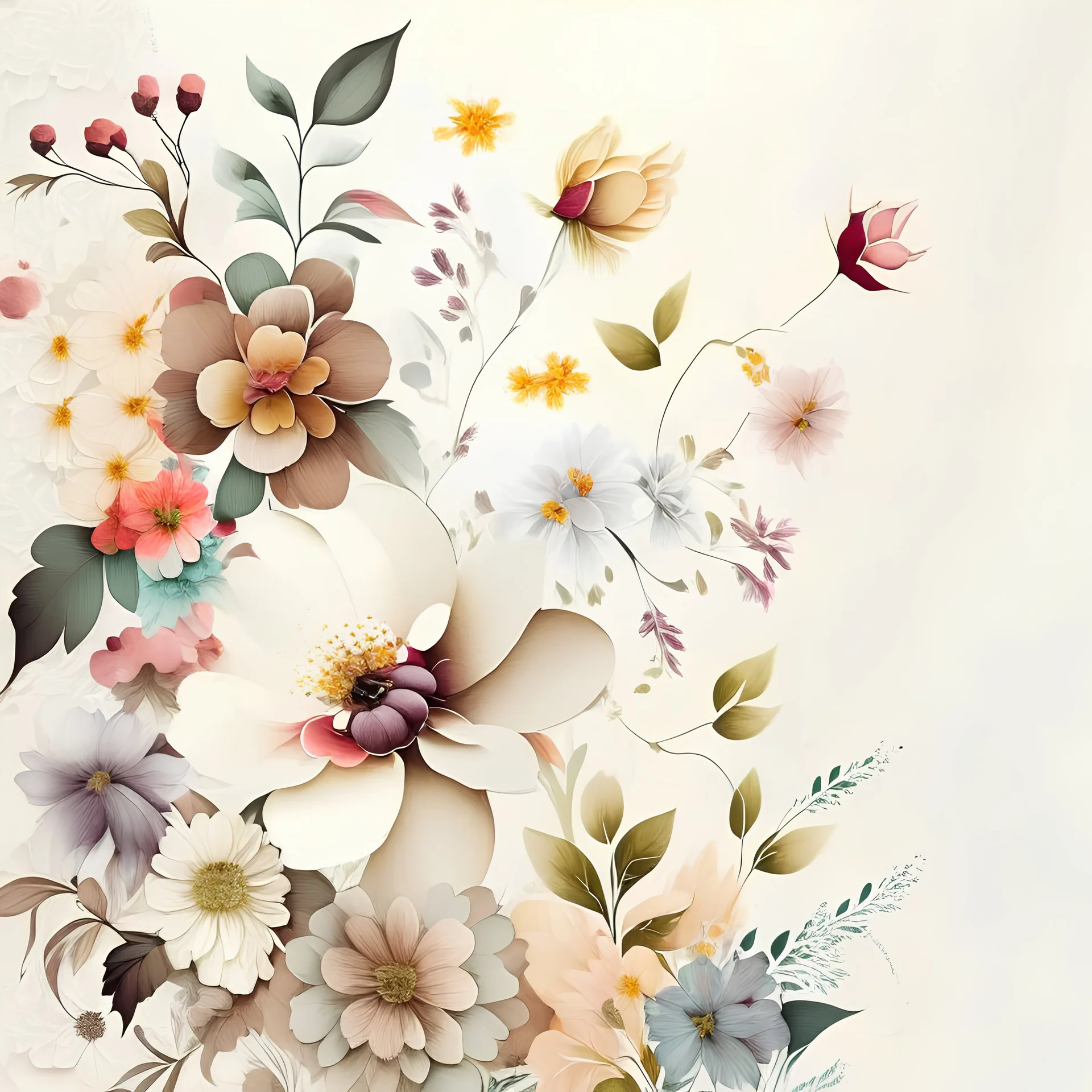 flowers digital paper white background
