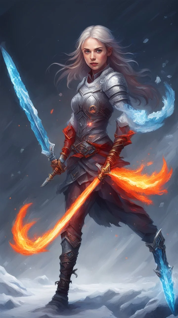 Girl with fire and ice swords