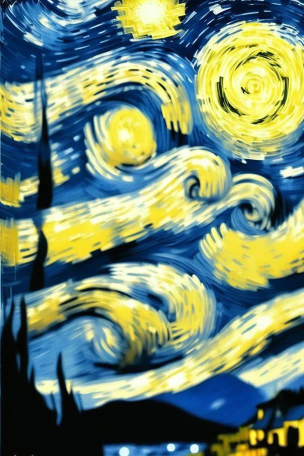 Starry night, Van Gogh, oil painting, blue, yellow, drawing