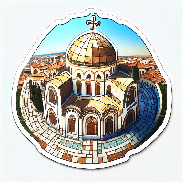 aerial view digital drawing of a byzantine cathedral as a sticker