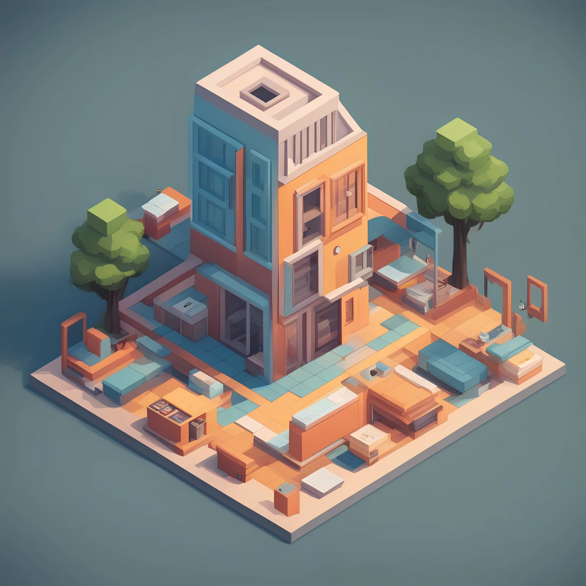 create a alphabetical latter "A" into cartoonist style model isometric top view for mobile colors render style library style