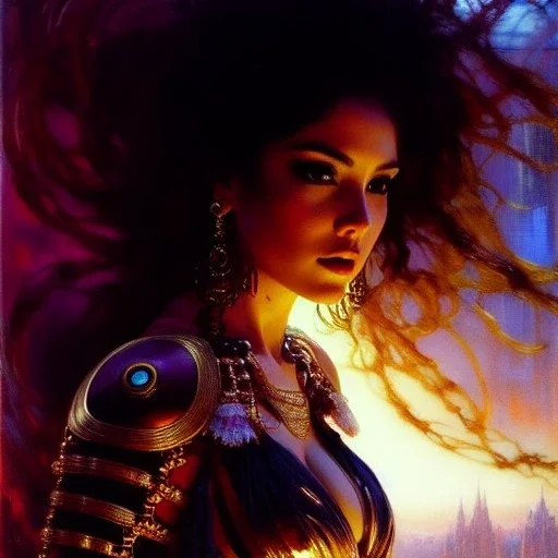 Drawing of beautiful face,busty Selene (Underworld),intense stare,Minimal ancient armor, balanciaga fashion clothe painting by gaston bussiere, greg rutkowski, yoji shinkawa, yoshitaka amano, tsutomu nihei, donato giancola, tim hildebrandt, oil on canvas, cinematic composition, extreme detail,fit full head inside picture,16k