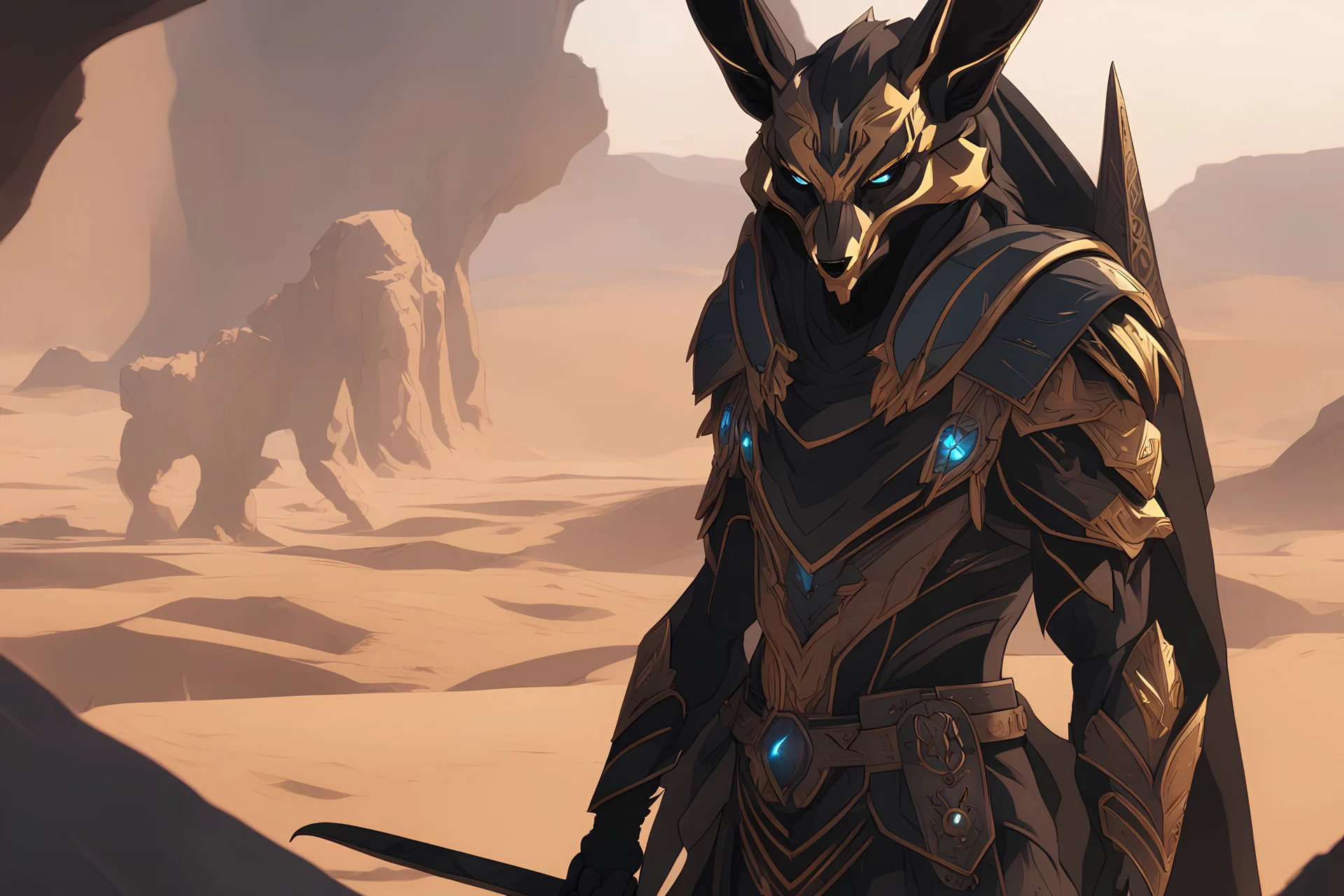 grendel in 8k solo leveling shadow artstyle, anubis them, neon effect, full body, Desert, intricate details, highly detailed, high details, detailed portrait, masterpiece,ultra detailed, ultra quality