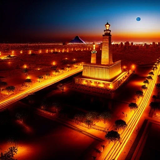 Egyptian city, digital art, breathtaking, golden ratio, extremely detailed, hyper-detailed, establishing shot, hyperrealistic, cinematic lighting,