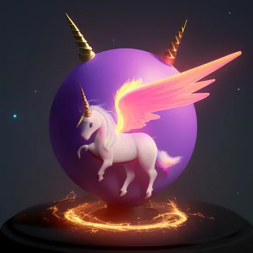 CM küre içinde fantastik unicorn ateşli kanatları olan