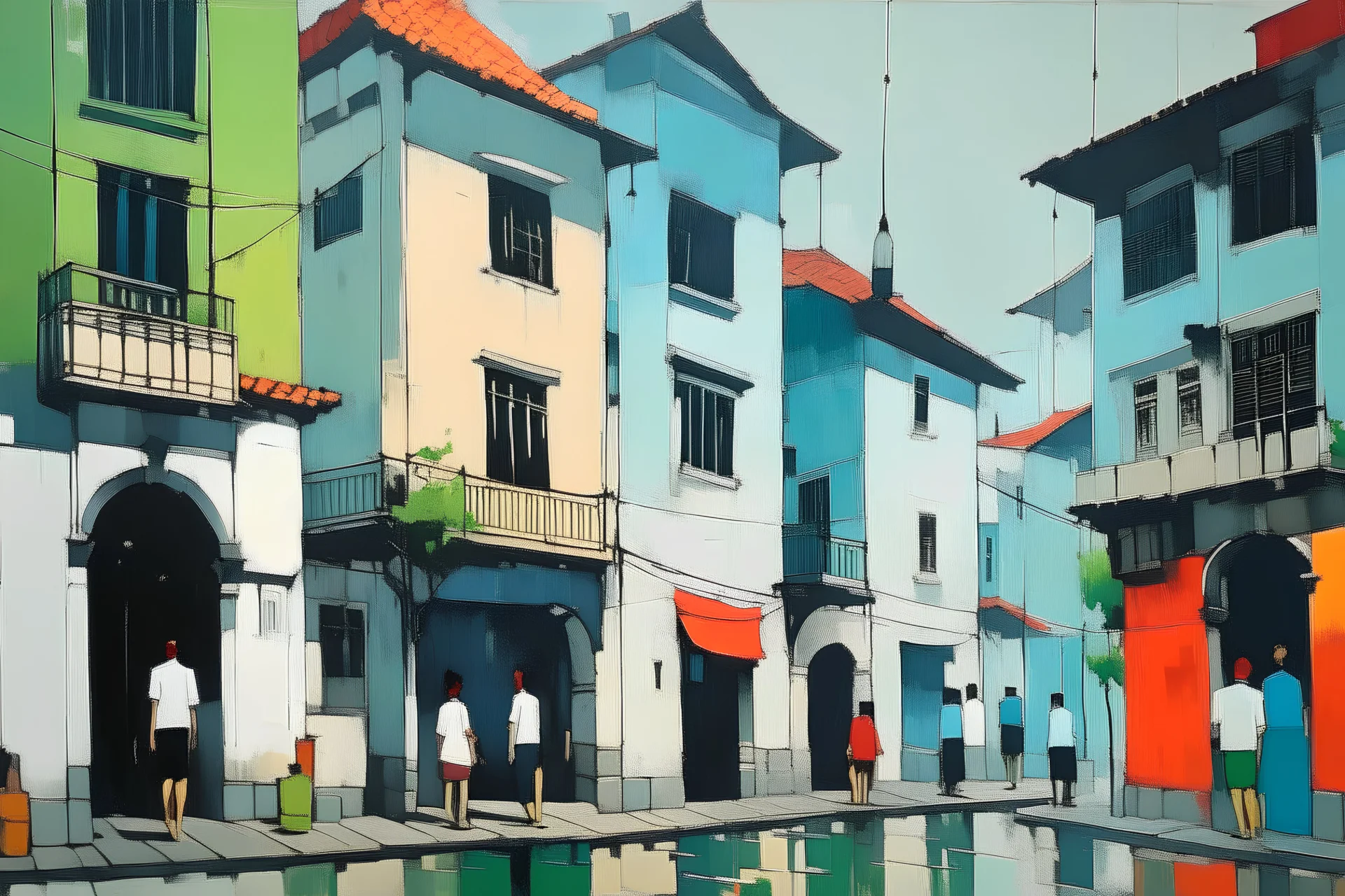 painting of Hanoi Old Quarter, modern, minimal, contemporary, minimalism, abstract, kandinsky style