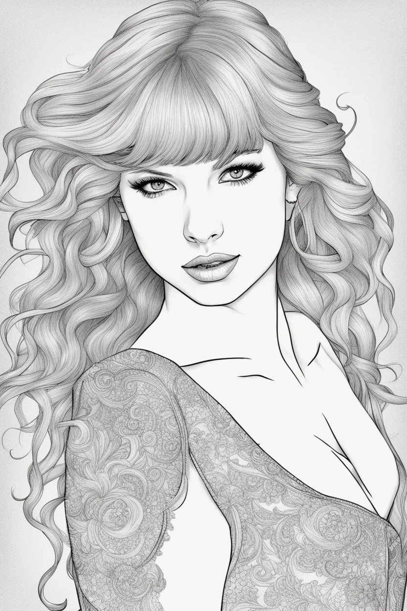 coloring pages of taylor swift for adults, Designs Black and white, No Shading