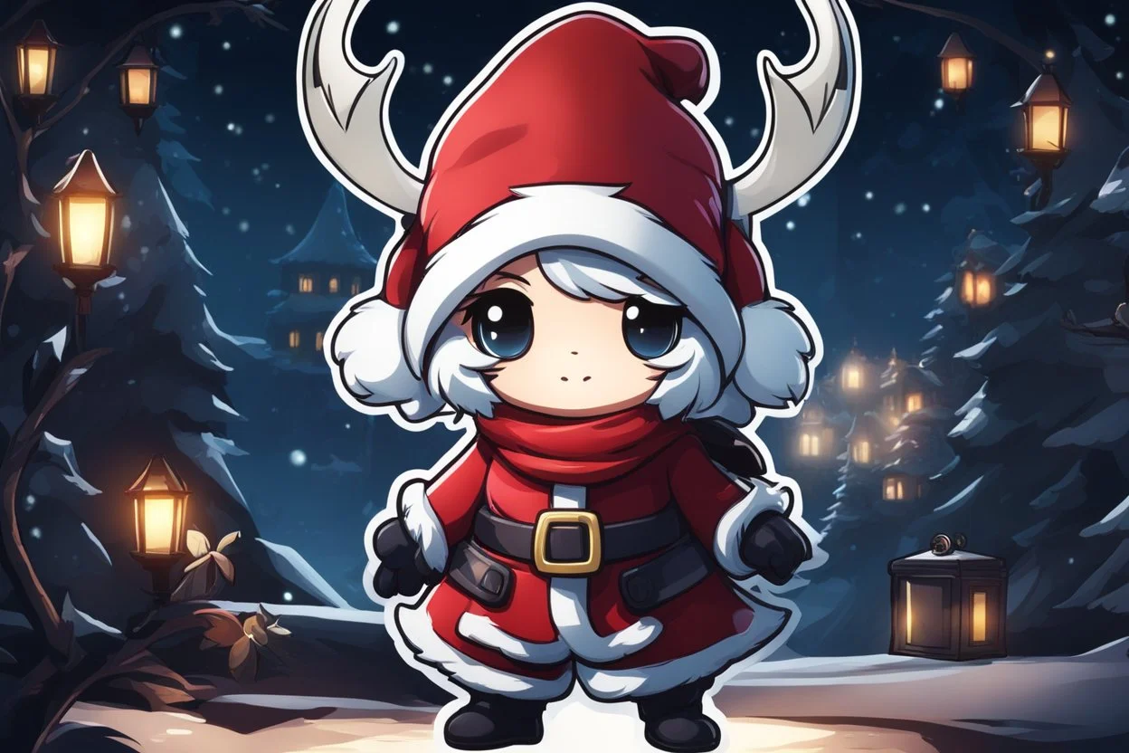 sticker Chibi santa-claus in 8k solo leveling shadow artstyle,, hollow knight them, close picture, neon lights, intricate details, highly detailed, high details, detailed portrait, masterpiece,ultra detailed, ultra quality