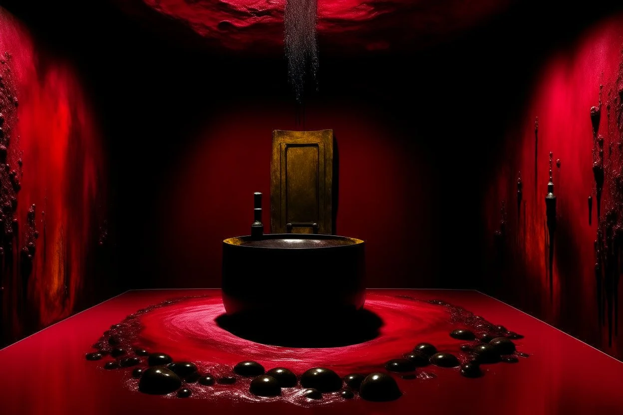 A dark reddish magenta molten mine with iron designed in Matryoshka dolls painted by Mark Rothko