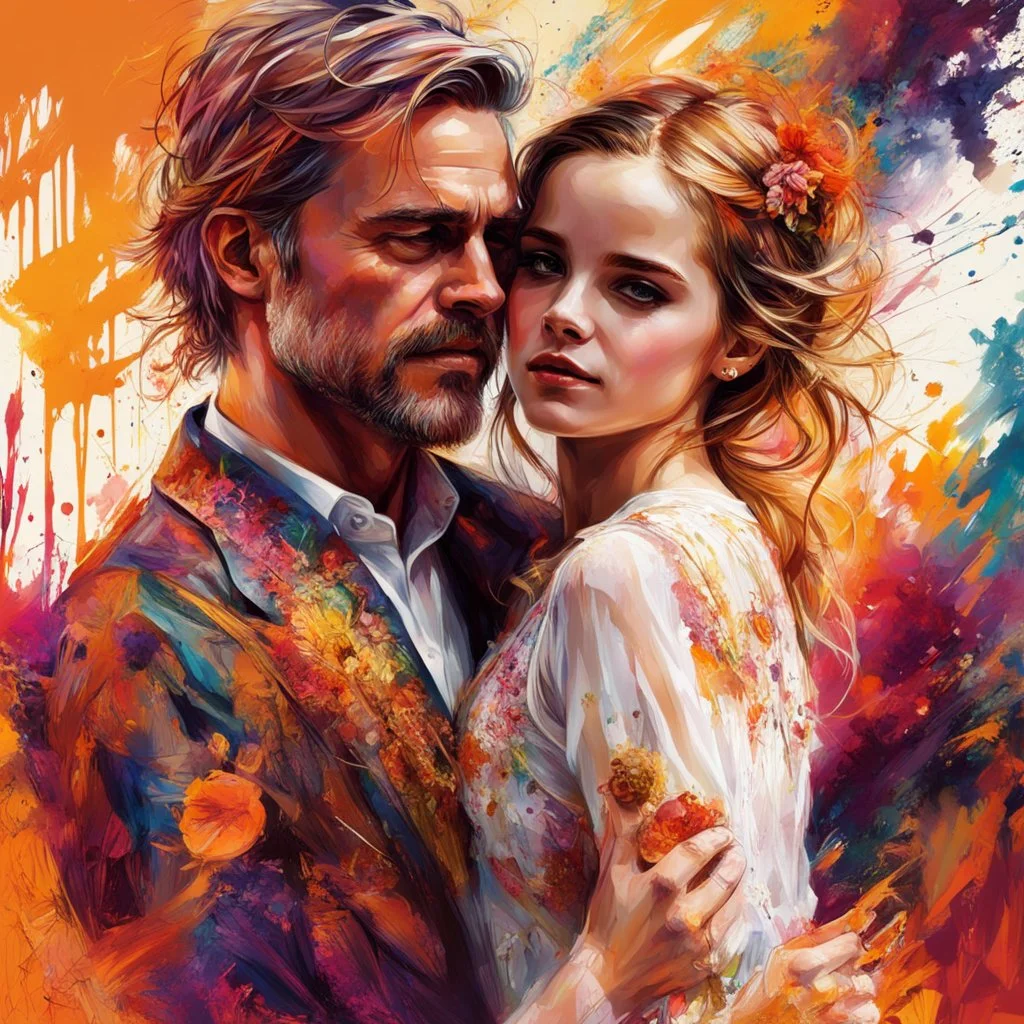 Father daughter dance, by Alex Ross and Carne Griffiths, Lou Xaz, sunny day. young ((Emma Watson)). amber glow from fireplace. intricate. vivid detail. rich warm colors