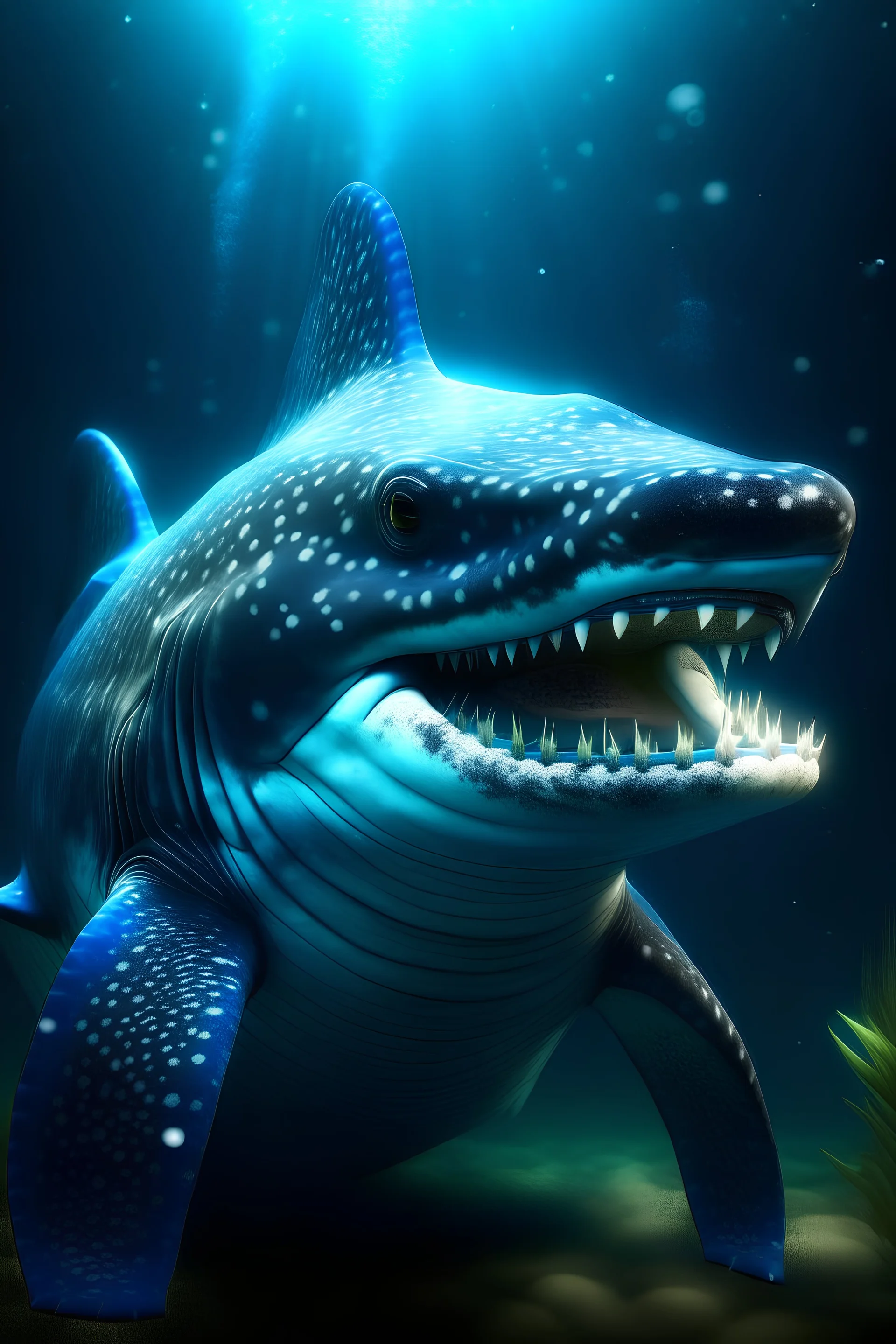 un tiburón ballena con músculos en las manos haciendo pesas, fumando un cigarrillo, con una personalidad atractiva en una atmósfera iluminada