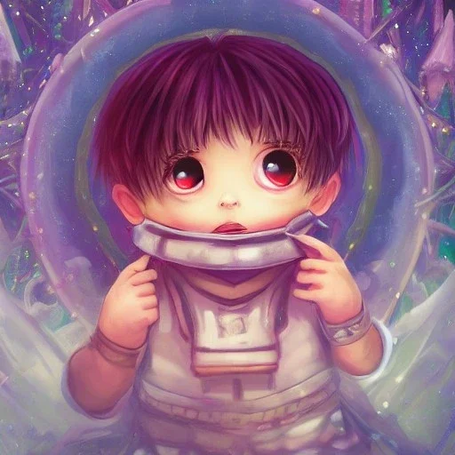 super sweet and mega cute male human toddler, super sweet and mega cute epic human fantasy king, crystal clear ice, majestic, ominous, art background, intricate, masterpiece, expert, insanely detailed, 4k resolution, retroanime style, cute big circular reflective eyes, cinematic smooth, intricate detail , soft smooth lighting, vivid dramatic colors, painted Rena