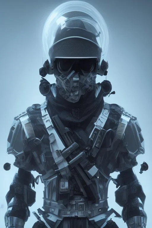 All black British soldier, high tech skull special forces helmet, shiny platinum helmet, white smoke, dark, rage, sorrow, high definition, ultra 8 k, volumetric lighting, blue fire, fog