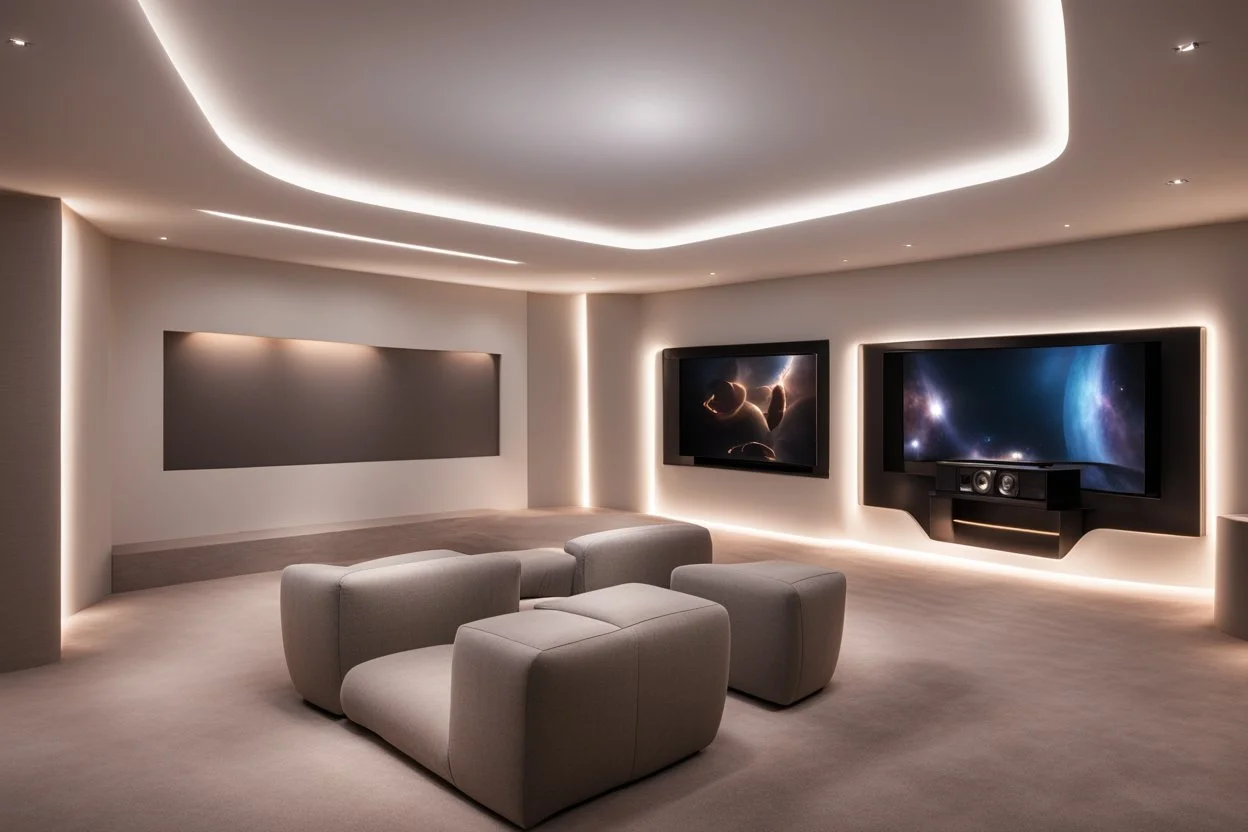 dedicated home cinema room with LED lighting in the walls make sure the room is completely symmetrical