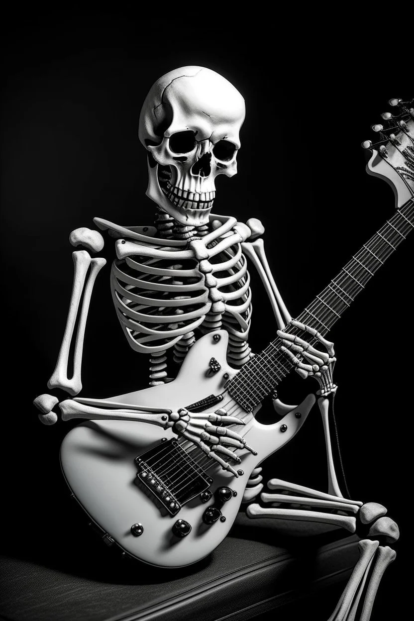 Skeleton Hugging a Guitar, Black and White art