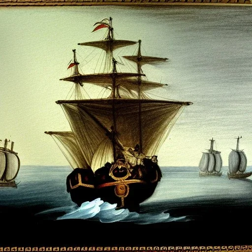 Dibujo de un Galeón español con estilo de Francisco de Goya