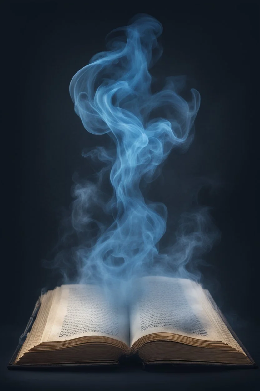 blue smoke in a shape of grimoire magic ghost tome book floating