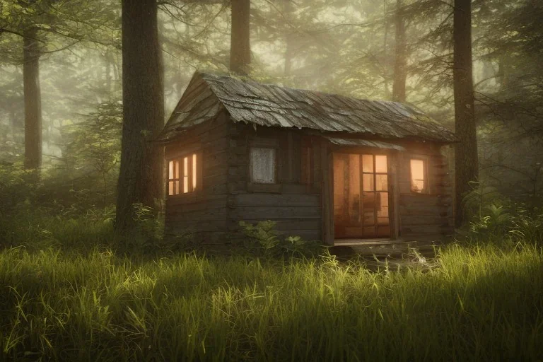 shack in a wild forest