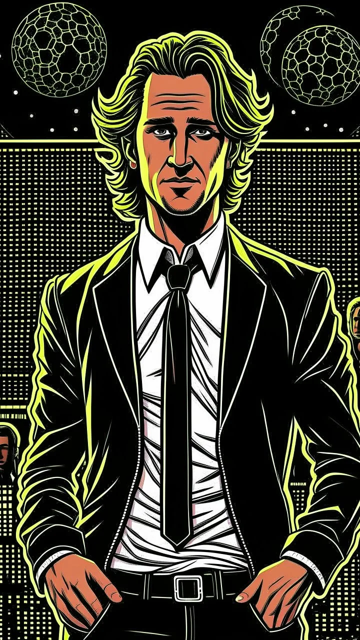 Diego Forlan Football soccer player posing black old suite. Dark detective comic. Book cover detective mistery sin city 1990.