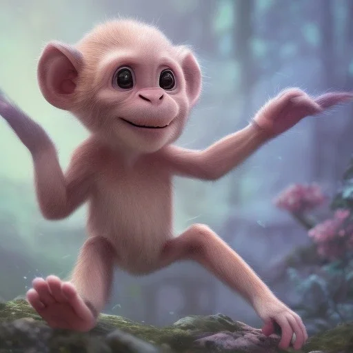 pixar art style of cute baby monkey in natural environment, monotone color, full body, by mobeius, au naturel, hyper detailed, digital art, trending in artstation, cinematic lighting, studio quality, smooth render, unreal engine 5 rendered, octane rendered, art style by klimt and nixeu and ian sprigger and wlop and krenz cushart