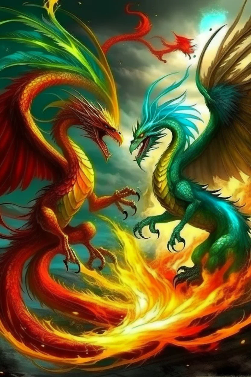 Surrealism Dragon Vs Phoenix Battle