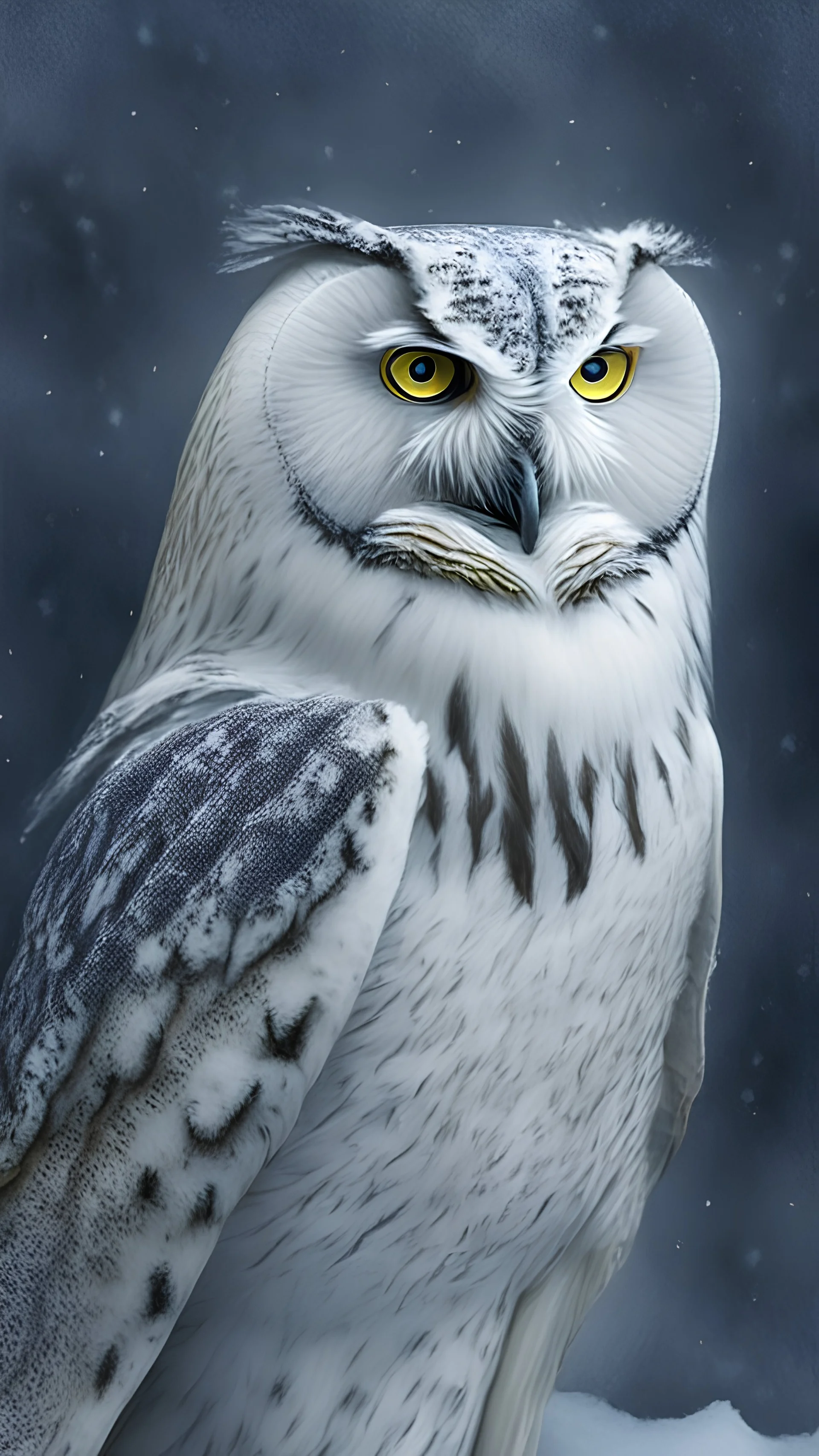 A portrait of a snowy owl made by davinci