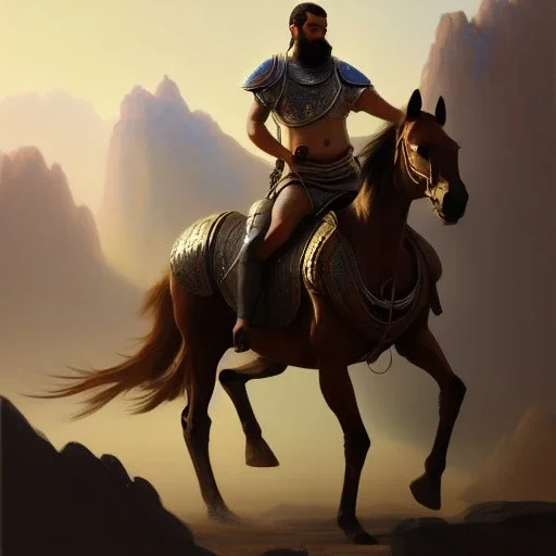 ultra detailed portrait of Jacobo Santiago Mozos riding an arabian horse,wearing plate armor, extremely detailed digital painting, in the style of fenghua zhong and ruan jia and jeremy lipking and peter mohrbacher, mystical colors, rim light, beautiful lighting, 8 k, stunning scene, raytracing, octane, trending on artstation