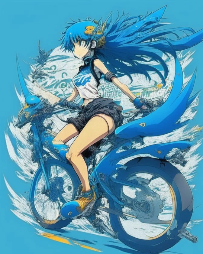 Anime design on a bike in blue